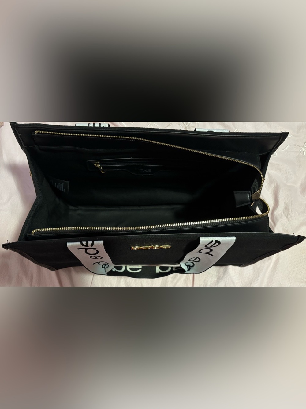 bebe Black Tote with White and Black Logo Straps - Picture 4 of 5